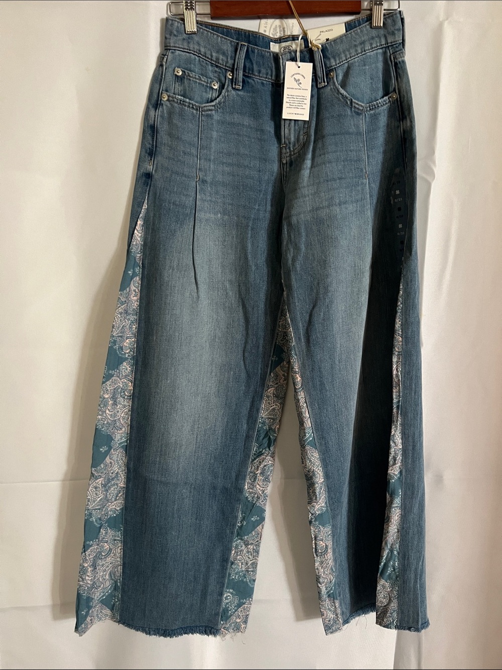 Lucky Brand Teal-Accented Wide-Leg Patchwork Jeans